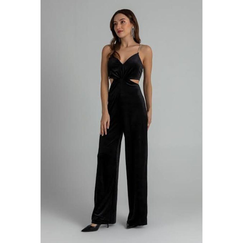 Zara Velvet Jumpsuit With Rhinestone Strap